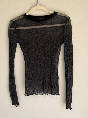 Mustard Seed Black Sheer Glitter Top Long Sleeve Mesh Party Size M